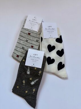 LOFT NWT - 3-Pair of Novelty Socks, Hearts & Champagne Bundle.